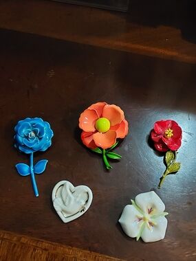 Lenox Blue, Coral, Red and White Floral Brooch Lot